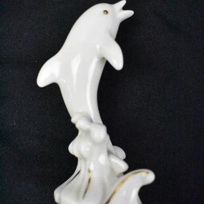 Lenox Small Dolphin Figurine, Ivory color with & Gold Trim - Vintage