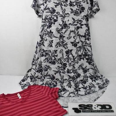2 pc LuLaRoe Clothing: Dress Gray/Purple Small & Shirt Pink Stripes Medium
