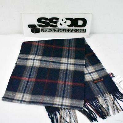 Cashmere & Wool Winter Scarf, Blue/Red/Tan Plaid by English Laundry - New