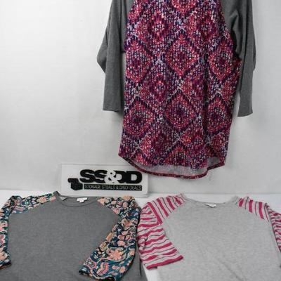 3 pc LuLaRoe "Randy" Shirts: 1 size XL, 2 size Large. Grays/Florals/Stripes