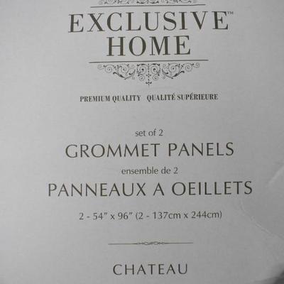 2 Window Curtain Grommet Panels. Chateau Taupe & Tan, 54