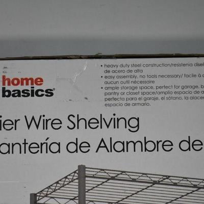 4-Tier Wire Shelving by Home Basics. Holds 45 lbs/shelf. 21"x13.8"x46.5" - New