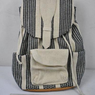 Cream & Navy Backpack with Brown 