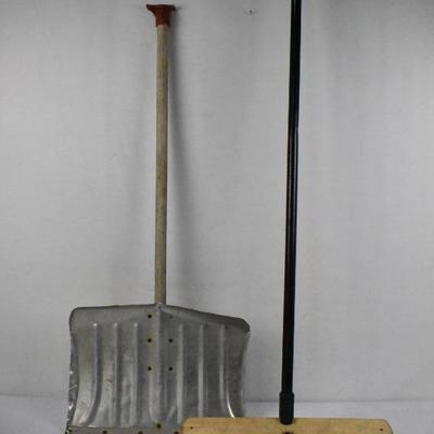 2 Piece Large Tool Lot: Snow Shovel and Push Broom