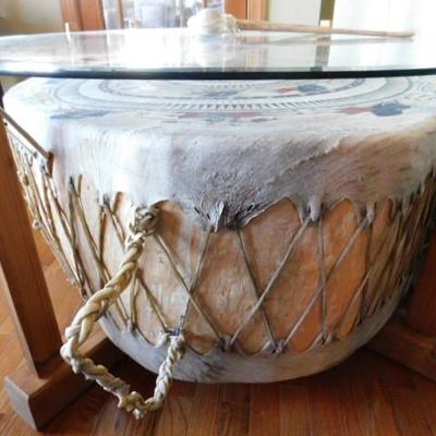 Sonja Holy Eagle Native American Lakoda Table Drum Buffalo Hide and Cottonwood 39