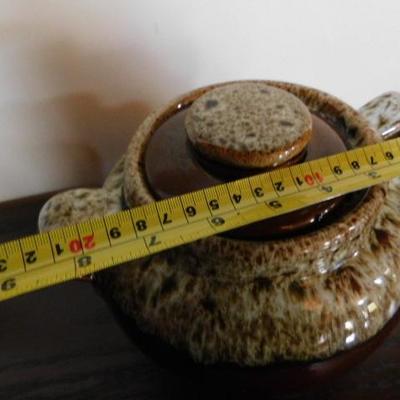 Canonsburg Brown Drip Pottery Lidded Bean Pot