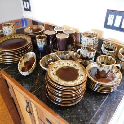 Canonsburg Brown Drip Pottery Dish Set Green Edge  Approximately 60+ Pieces