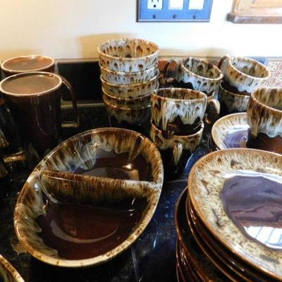 Canonsburg Brown Drip Pottery Dish Set Green Edge  Approximately 60+ Pieces