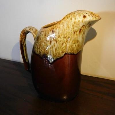 Canonsburg Brown Drip Pottery Green Edge Pitcher.  Rare Find!