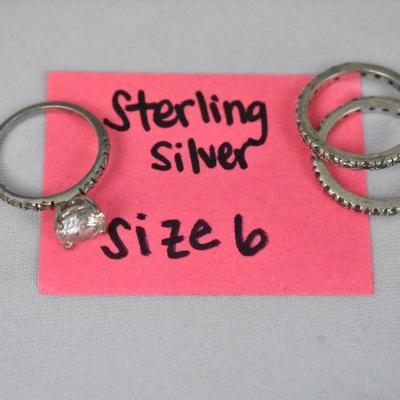 3 Sterling Silver Rings Size 6