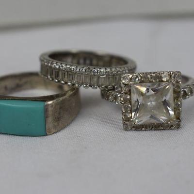 3 Sterling Silver Rings Size 7