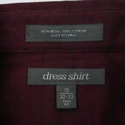 Dress Shirt Brand Button Up Shirt, Maroon, Cufflink Sleeve, Trim Fit Sz 15/32-33