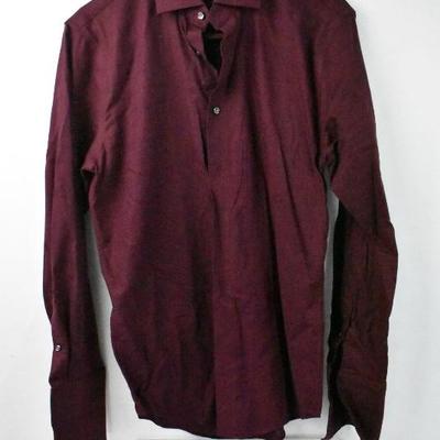 Dress Shirt Brand Button Up Shirt, Maroon, Cufflink Sleeve, Trim Fit Sz 15/32-33