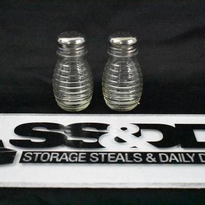 Glass Salt & Pepper Shakers, Beehive Shape 2 oz, with SS Toppers - New