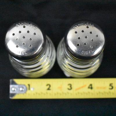 Glass Salt & Pepper Shakers, Beehive Shape 2 oz, with SS Toppers - New