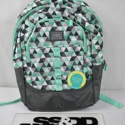 Eastsport Backpack: Gray, White, Mint Green Triangles - New