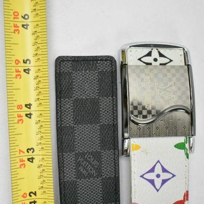Designer Inspired LV Belts (2 belts, 1 buckle) White Colorful & Black/Gray
