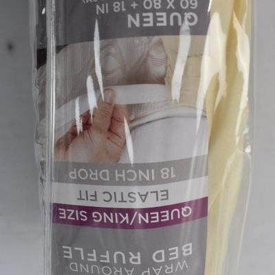 Wrap Around Bed Ruffle (Skirt) 18" Queen/King Elastic Fit Cream - New