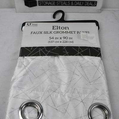 Elton Metallic Faux Silk 54 x 90 in. Grommet Single Curtain Panel in White - New
