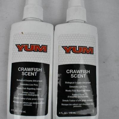 Yum Fishing Lures (3 packages) & Crawfish Scent (2 bottles) - New
