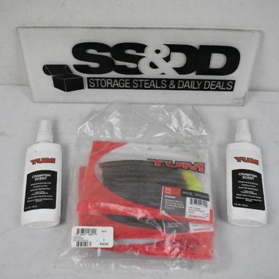 Yum Fishing Lures (3 packages) & Crawfish Scent (2 bottles) - New
