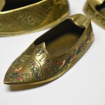Lot J-5: Three Vintage Miniature Brass Slipper Ashtrays