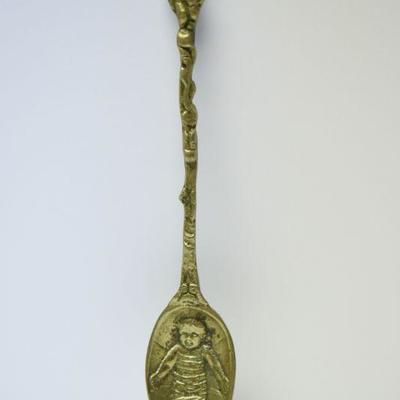 Lot J-9: Brass Spoon with Swaddled Baby (Jesus?)