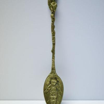 Lot J-9: Brass Spoon with Swaddled Baby (Jesus?)