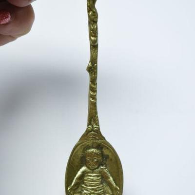 Lot J-9: Brass Spoon with Swaddled Baby (Jesus?)