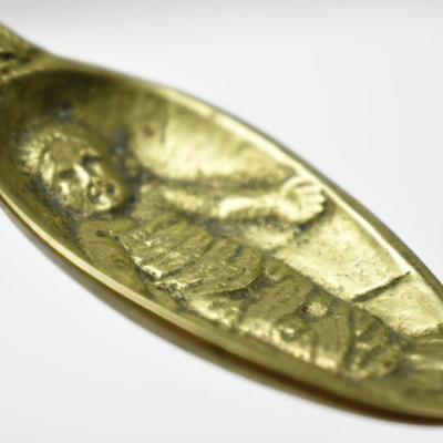 Lot J-9: Brass Spoon with Swaddled Baby (Jesus?)