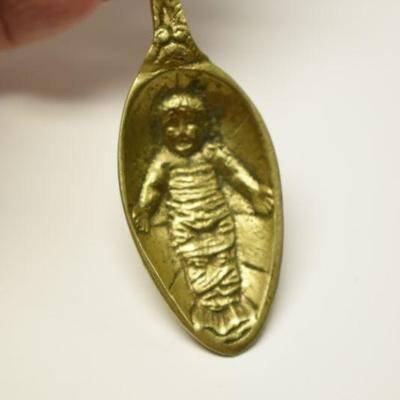 Lot J-9: Brass Spoon with Swaddled Baby (Jesus?)