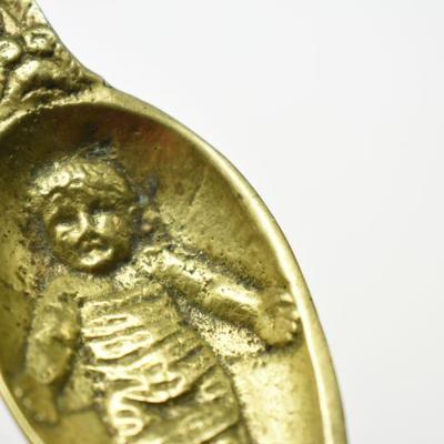 Lot J-9: Brass Spoon with Swaddled Baby (Jesus?)