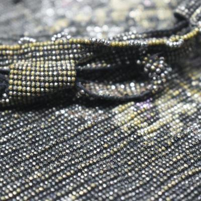 Lot J-14: Antique Microbeaded Fringed Drawstring Bag