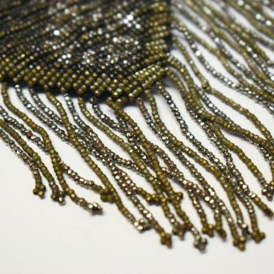 Lot J-14: Antique Microbeaded Fringed Drawstring Bag