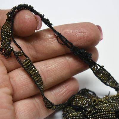 Lot J-14: Antique Microbeaded Fringed Drawstring Bag
