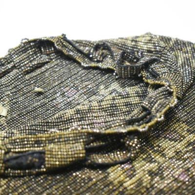 Lot J-14: Antique Microbeaded Fringed Drawstring Bag