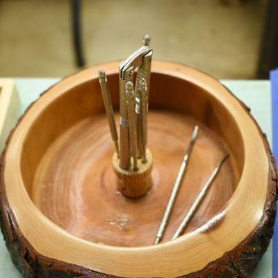 Lot B-157: Handcrafted Nut Bowl with Tools