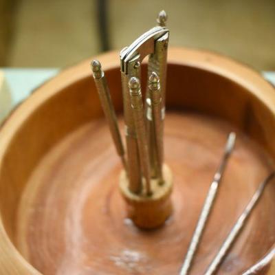 Lot B-157: Handcrafted Nut Bowl with Tools