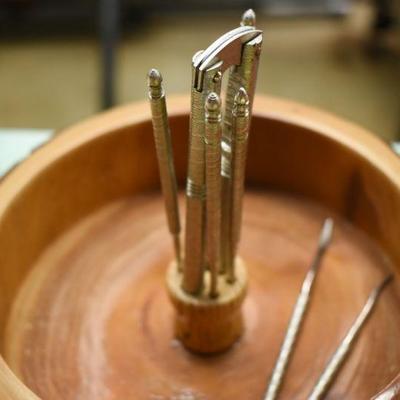 Lot B-157: Handcrafted Nut Bowl with Tools