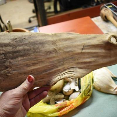 Lot B-159: Collection of Shells, Driftwood and Shell Candle