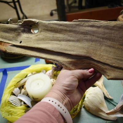 Lot B-159: Collection of Shells, Driftwood and Shell Candle