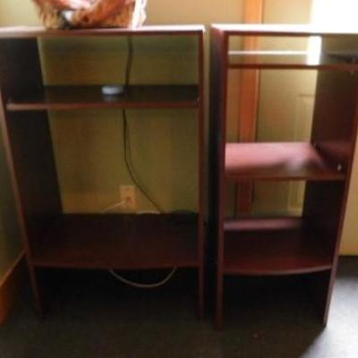 Pair of Wood Laminate Cherry Finish Book Cases Adjustable Shelving