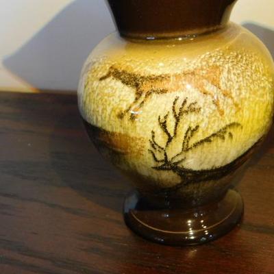 Pottery Water Pitcher with Hand Painted Primitive Cave Art Animals 7