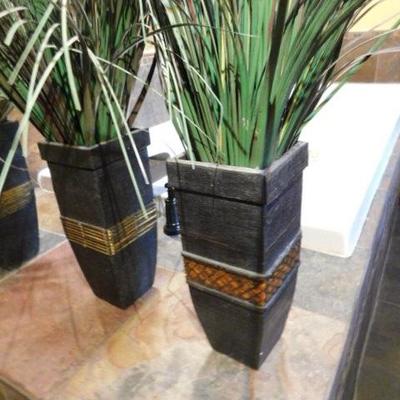 Set of Three Heavy Resin Planter Pots with Fake Flora 12
