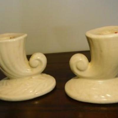 Set of Two McCoy Style Ceramic Cornucopia Candle Holders 4