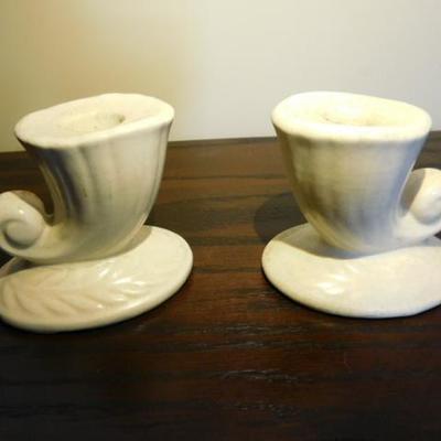 Set of Two McCoy Style Ceramic Cornucopia Candle Holders 4