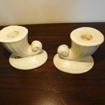 Set of Two McCoy Style Ceramic Cornucopia Candle Holders 4