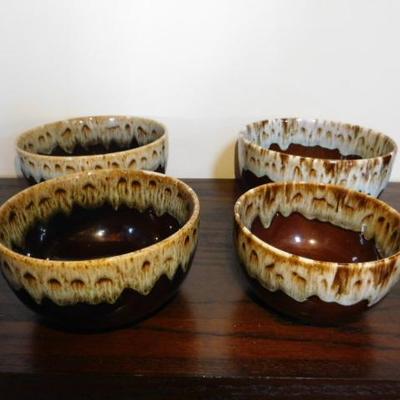 Canonsburg Brown Drip Green Edge Pottery Set of Four Mixing Bowls 1 Qt - 3.6 Qt
