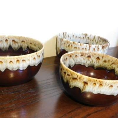 Canonsburg Brown Drip Green Edge Pottery Set of Four Mixing Bowls 1 Qt - 3.6 Qt