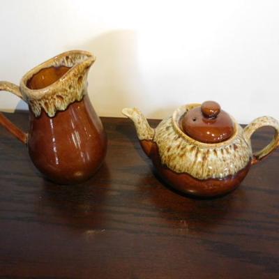 Canonsburg Brown Drip Edge Pottery Traditional Water Pitcher and Tea Kettle